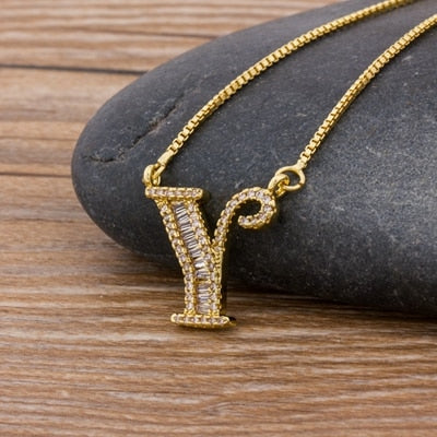 Luxury Gold Color A-Z 26 Letters Necklace CZ Pendant for Women Cute  Initials Name Necklace Fashion Party Wedding Jewelry Gift