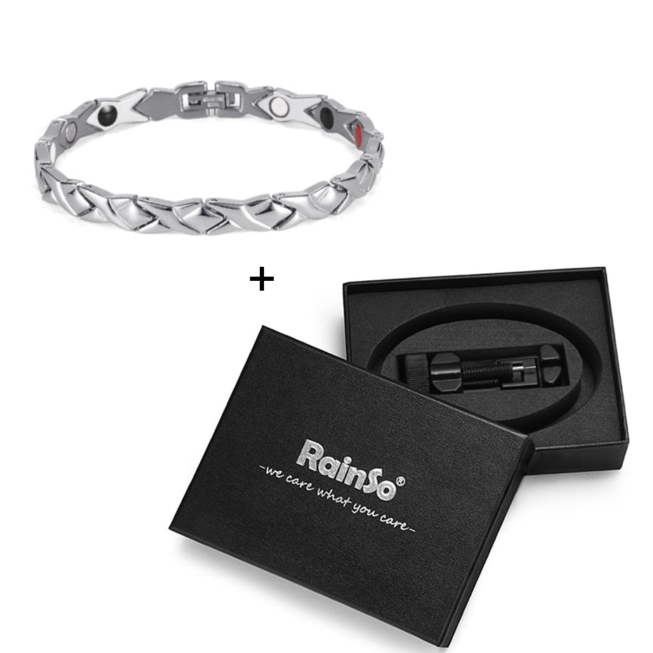 Rainso Stainless Steel Letter Hhape Power Energy Health Bracelet 4 In 1 Magnetic Germanium Healthy Bracelet For Women Jewelry