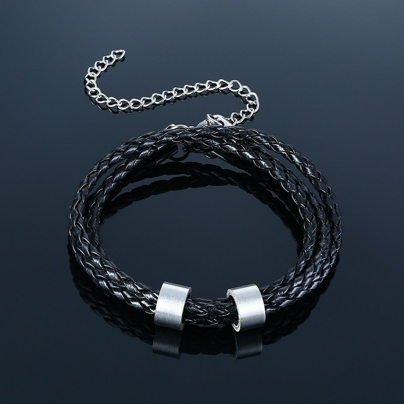 VNOX-BL-573BS Customized Bracelet - Trendy Stainless Steel Link Chain with Leather - Perfect for Men