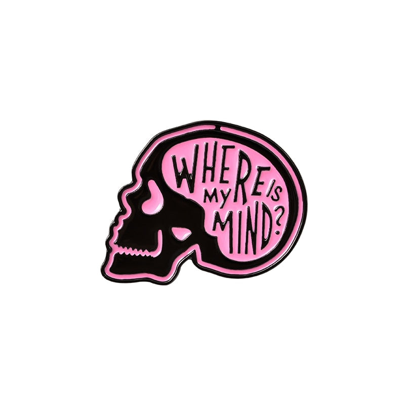 Overthinking Skull Enamel Pin Where is my mind Badge Anatomy Skull Skeleton Anxiety Jewelry Brooches Lapel Pin