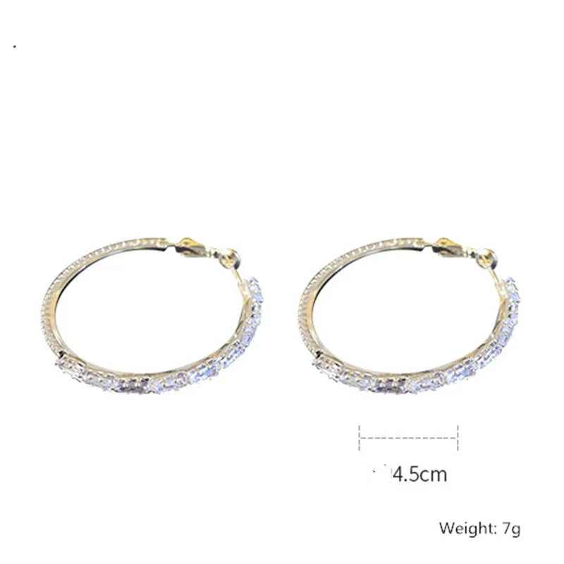 FYUAN Shine Round Geometric Zircon Hoop Earrings for Women Circle Crystal Earrings Jewelry Party Gifts