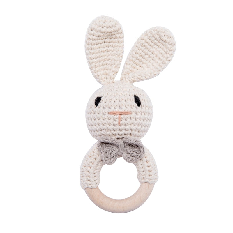 1pc Baby Music Teether Rattle Toy for Child Wooden Toys Cartoon Bunny Crochet Rattle Soother Bracelet Teether Set Baby Products
