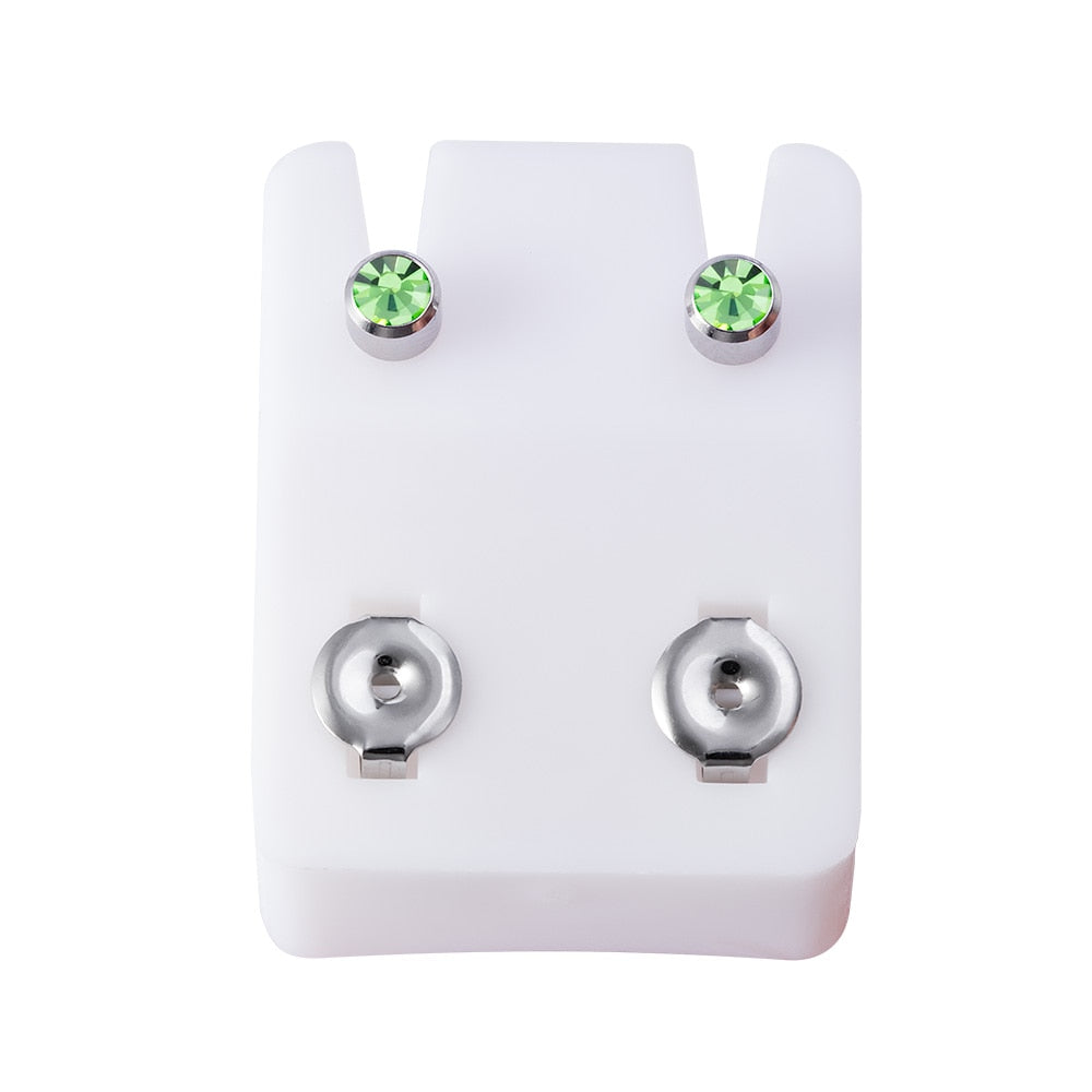 Birthstone CZ Ear Stud Earrings in Two Pieces with Gold Plated Steel or Stainless Steel Backs.