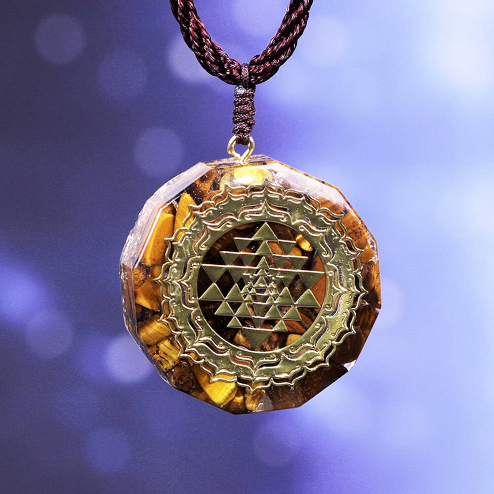 Orgonite Pendant Sri Yantra Necklace Tiger Eye Necklace Sacred Geometry Energy Healing Yoga  Jewelry