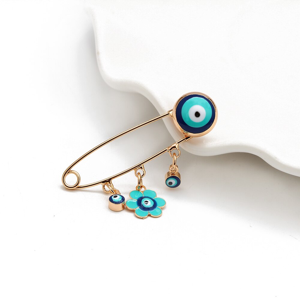 Lucky Eye Blue Turkish Evil Eye Brooch Pin for Women Men Dropping Oil Flower Crown Star Hamsa Hand Charm Fashion Jewelry BD52