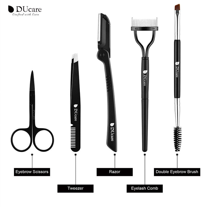 DUcare 5PCS Eyebrow Trimmer Eyebrow Razor Kit Eyebrow Scissors Eyebrow Comb Razor for Face Tweezers Eyelash Eyelash Brush