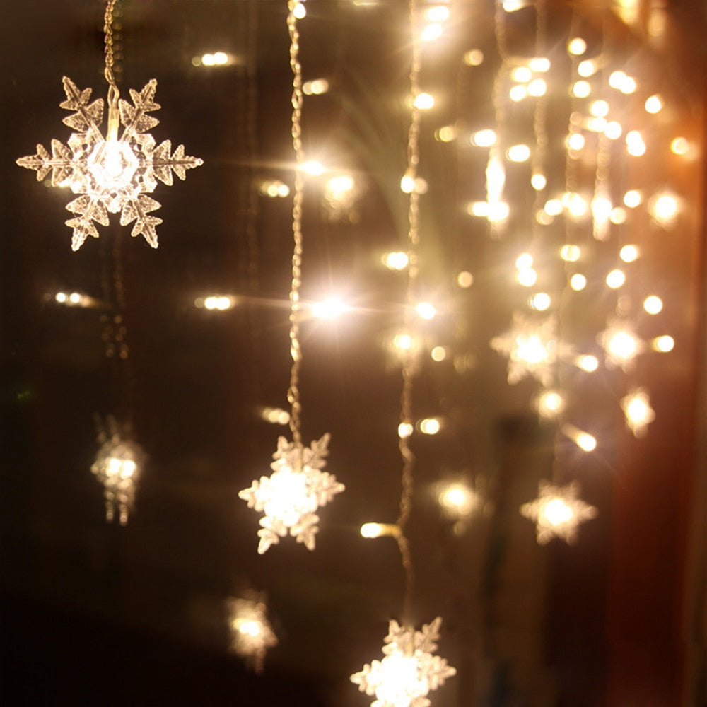 Outdoor Xmas Snowflake LED String lights Flashing Lights Curtain Light Waterproof Holiday Party Connectable Wave Fairy Light D30