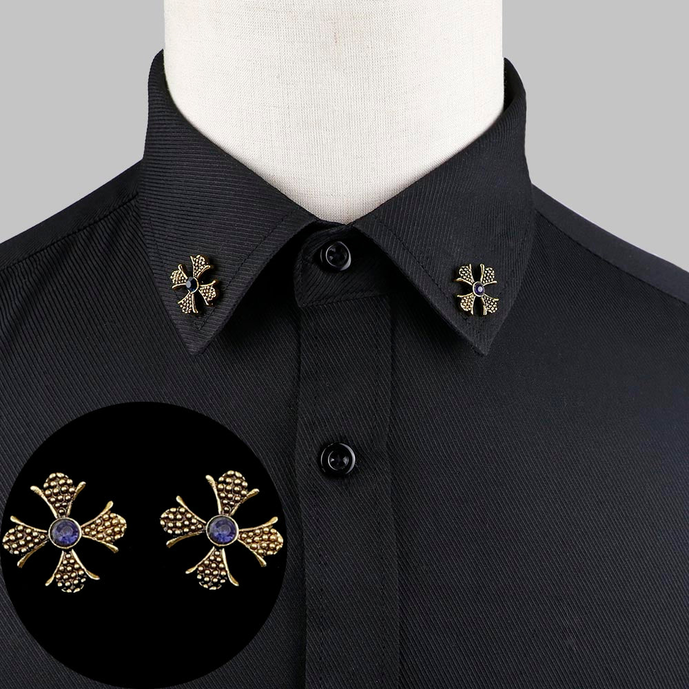 1 Pair Trendy Suit Shirt Collar Pin Tree Leaf Dragon Leopard Hollowed Triangle Crown Brooches For Men Women Daily Wear Accessory