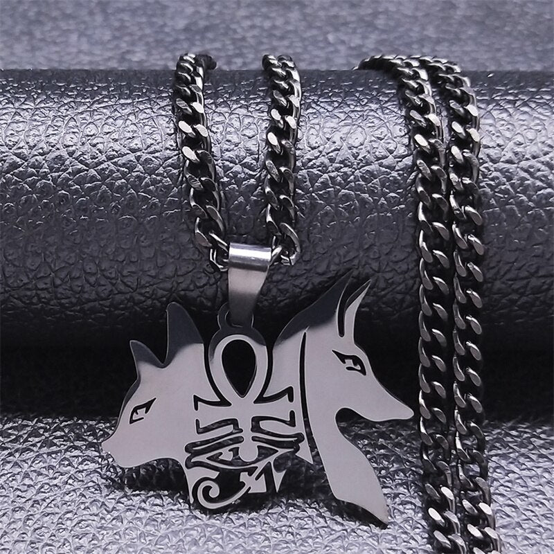 Anubis Dog Cat Egyptian Ankh Cross Stainless Steel Necklace for Women/Men Eye of Horus Necklace Jewelry bijoux femme N4436S02