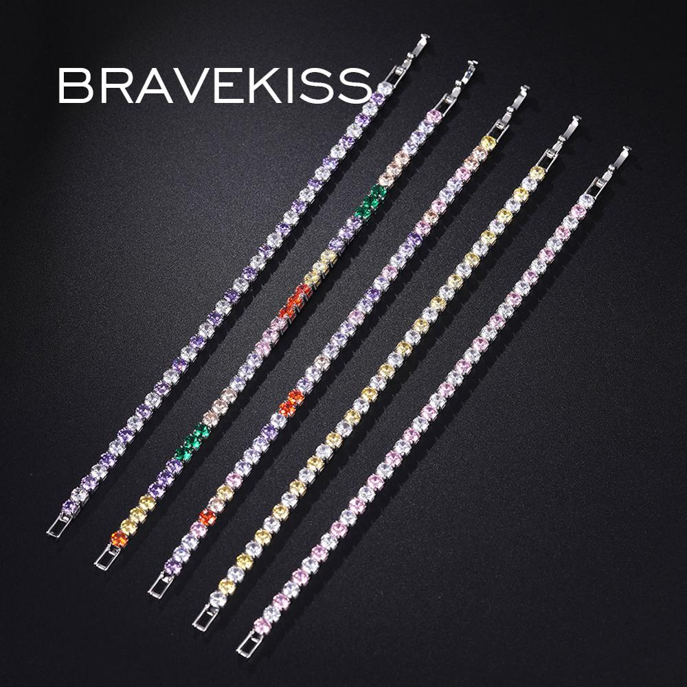 BRAVEKISS Muticolors Crystal Tennis Bracelet Wedding Luxury Bracelets for Women Cubic Zirconia Accessories Jewellery BUB0097