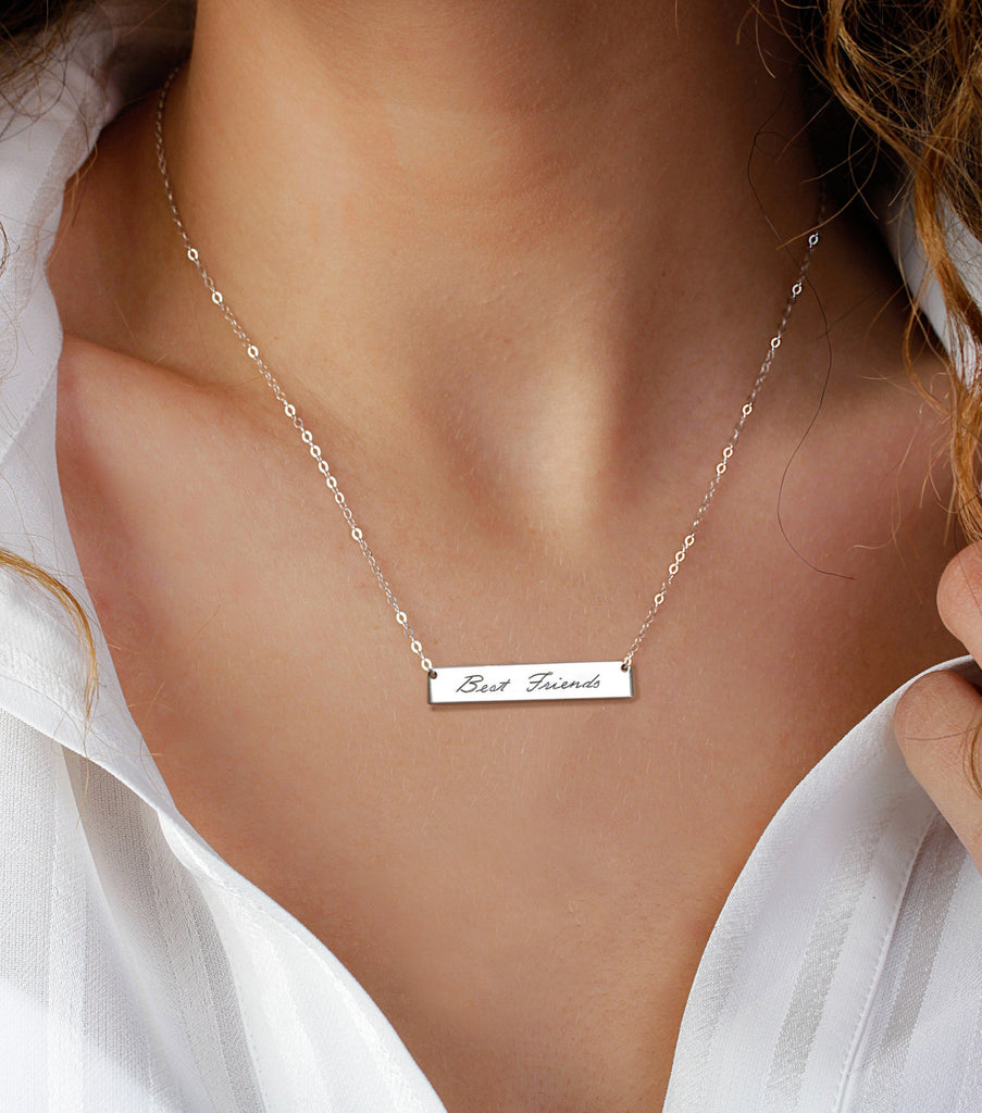 316L Personalized Bar Necklace Cold Staimless Steel Customized Nameplate Jewelry Necklace Custom Couple BFF-Mother&#39;s Day Gift