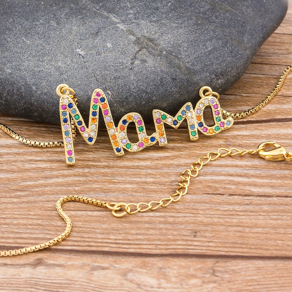 Elegant Mother&#39;s Day Gift MaMa Letter Name Pendant Chain Necklaces  Copper Cubic Zirconia Necklace Jewelry Gift for Women