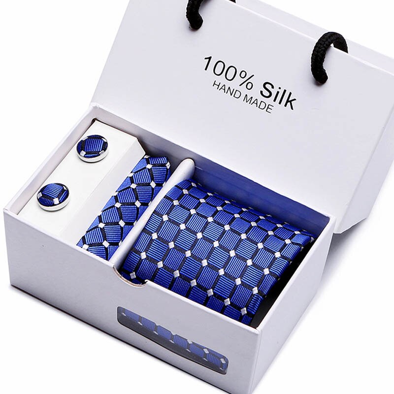 Joy alice New Men's Tie Hanky Cufflinks Set With Gift Box Red polka dot Fashion Ties For Men Wedding Business Party Groom SB43