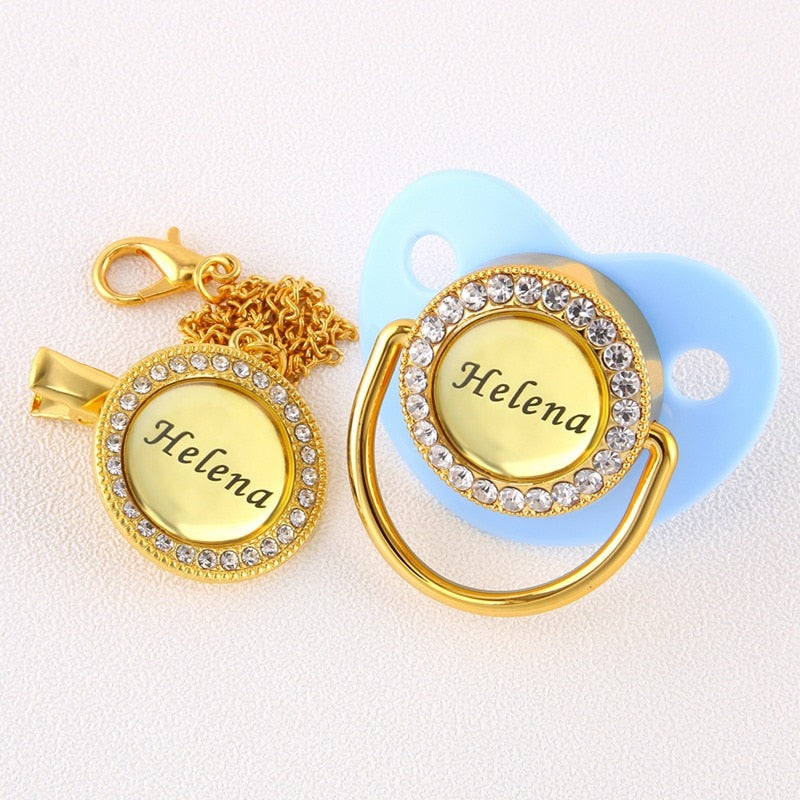 Customized Golden Pacifier and Clip for 0-18 Months | BPA-Free, Personalized with Any Name | Luxury Baby Pacifier for Baby Shower Gift. There is a wide range of colors..