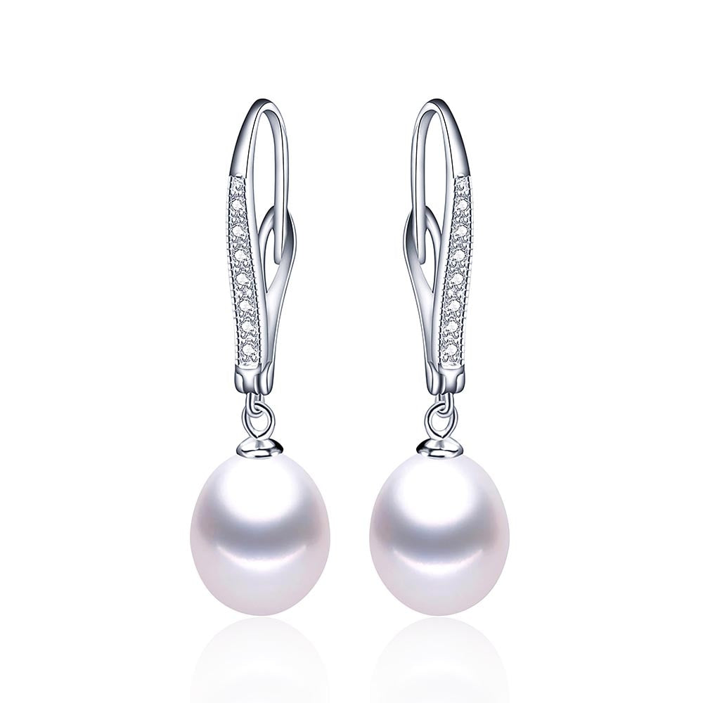 New Real Pearl 925 Sterling Silver Drop Earrings For Women Fashion Zircon Dangle earrings Natural Freshwater Pearl Jewelry Hot