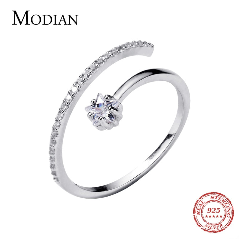 Modian Twinkle AAA Zircon Pentagram Ring for Women Pure 925 Sterling Silver Fashion Wedding Free Size Ring Fine Jewelry Bijoux