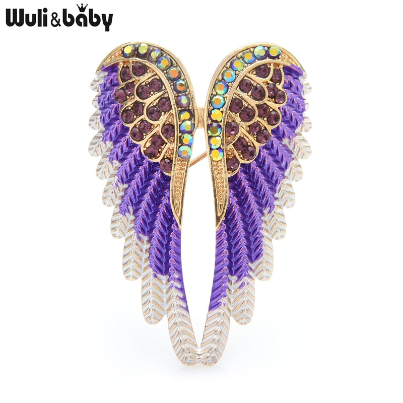 Wuli&amp;baby Classic Rhinestone Angel Wings Brooch Pins 3 Colors 2021 Sparkling Jewelry Gift Feather Designer Brooches