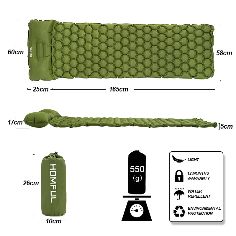 Outdoor Sleeping Pad Camping Inflatable Mattress with Pillows Travel Mat Folding Bed Ultralight Air Cushion Hiking Trekking