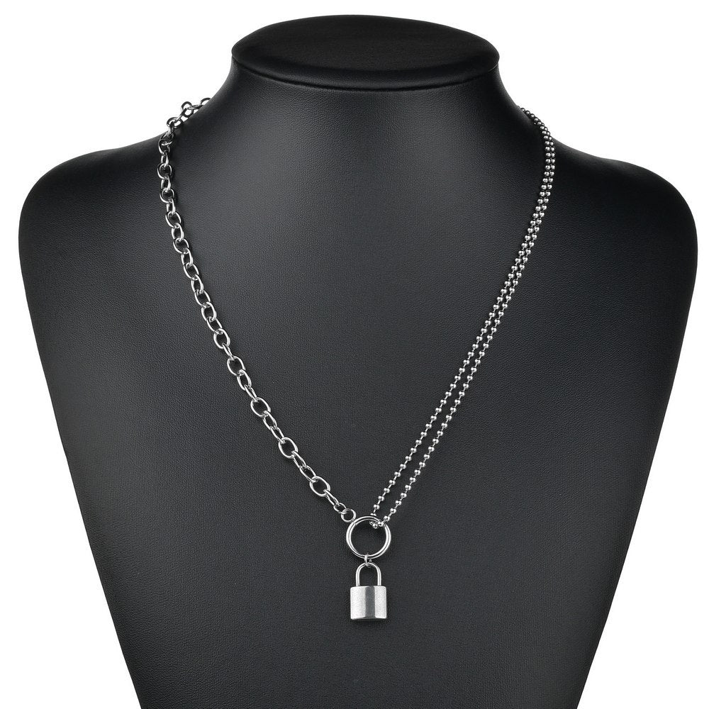 Hip Hop Multi Layers chain necklace with heart lock women/men punk rock padlock pendant necklace emo grunge Goth jewelry