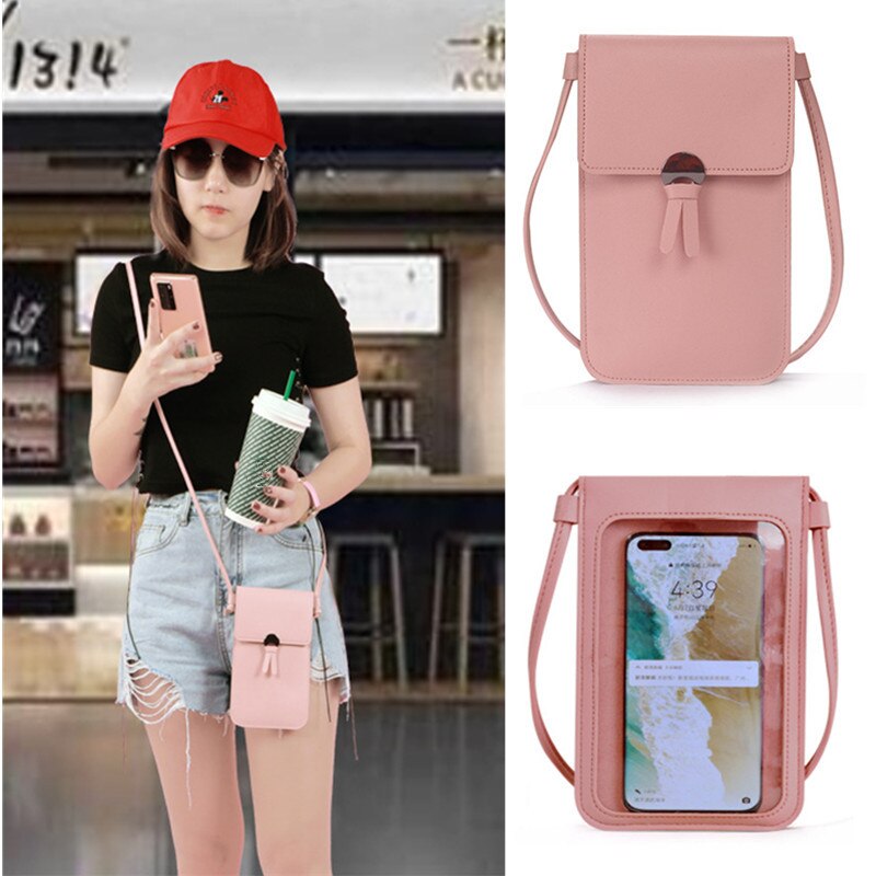 Transparent Touch Screen Retro Simple Mobile Phone Bag Women PU Chain Messenger Bags Small Flap Bag Mini Shoulder Bag Wallet