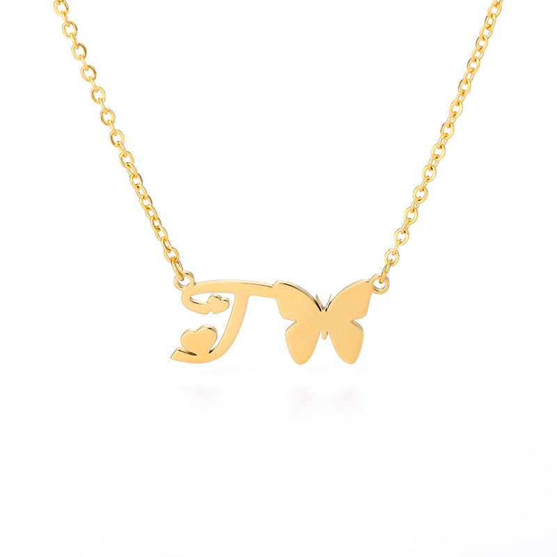 Butterfly Initial Necklace For Women Stainless Steel Gold Color A-Z Letter Necklace Pendant Bijoux Femme 2020 Boho Jewelry Gift