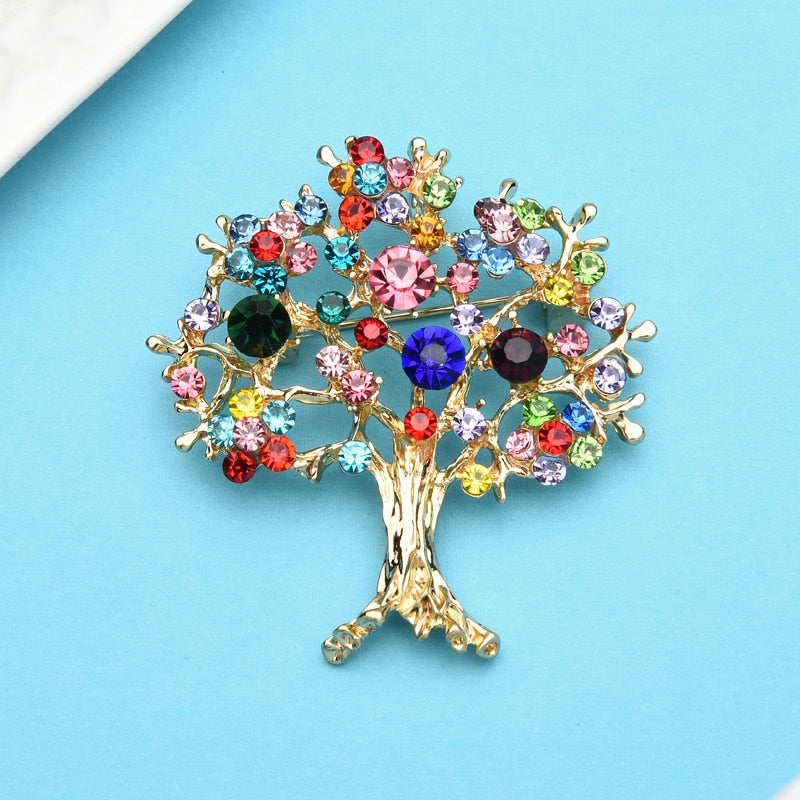 Wuli&amp;baby Multicolor Rhinestone Tree Brooches Women Men Christmas Tree Party Office Casual Brooch Pins Gifts