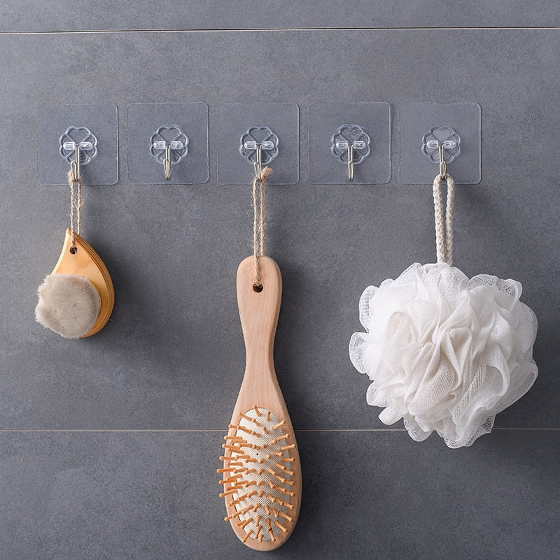 10/20 Pc Set Kitchen Bathroom Plastic Transparent Self Adhesive Hook Door Wall Hangers Coat Hook
