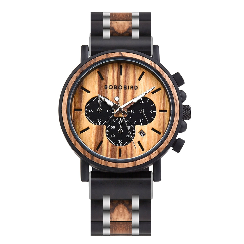 BOBO BIRD Wooden Stainless Steel Watch Men Water Resistant Timepieces Chronograph Quartz Watches relogio masculino Men&#39;s Gifts