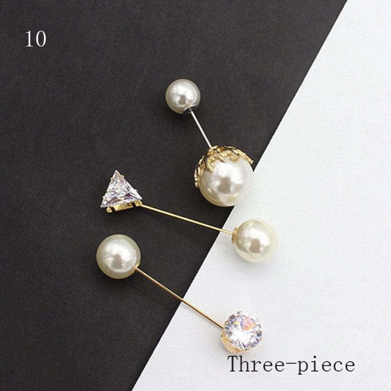 10 Pieces Button Brooch Set Imitation Pearl Rhinestones Pin Coat Clothes Accessories Gift Prevent Exposure Different Design Brooches for Women such as Flower, Pearl, Ribbon