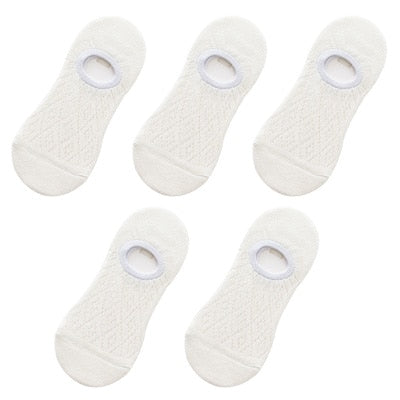 5 Pairs/Set Women Silicone non-slip invisible Socks Summer Solid Color Mesh Ankle Boat Socks Female Cotton Slipper No show Socks