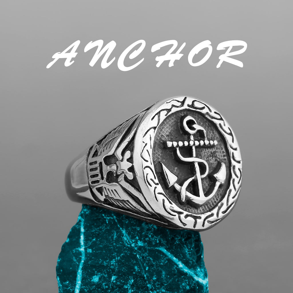 Men Nordic Viking Stainless Steel Ring Anchor Compass Tree of Life Viking Rune Wolf Men and Women Ring Jewelry Factory Wholesale