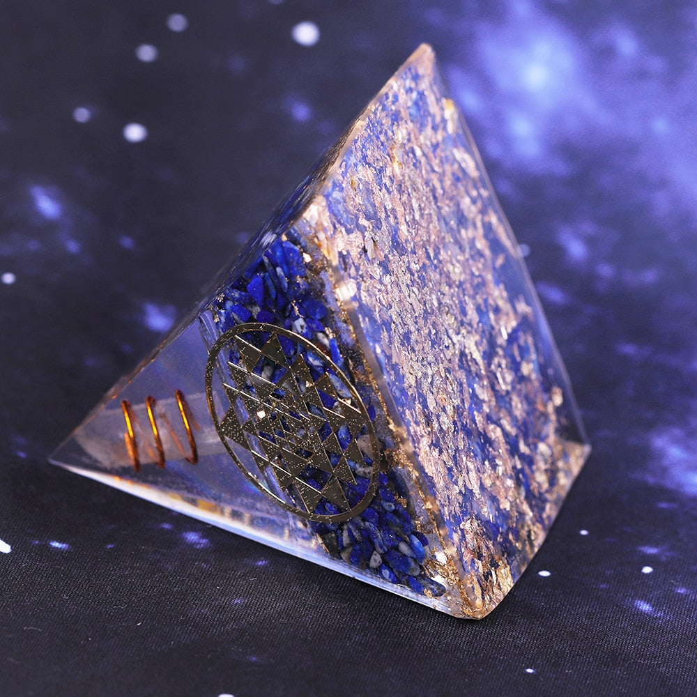 Natural Lapis Lazuli Orgone Pyramid Energy Generator Chakra Balancing Stone Reiki Healing EMF Protection Home Office Decor