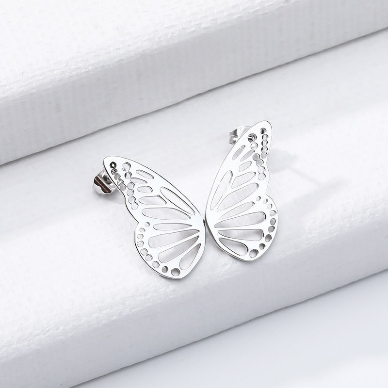 Gold Color Hollow Butterfly Small Earrings Elegant Fan Shaped Women Stainless Steel Stud Earrings Fashion Jewelry Pendientes BFF