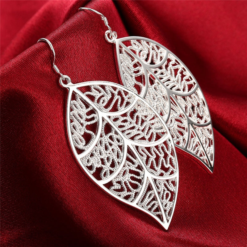 DOTEFFIL 925 Sterling Silver Leaves Drop Earrings For Woman Wedding Engagement Fashion Party Charm Jewelry