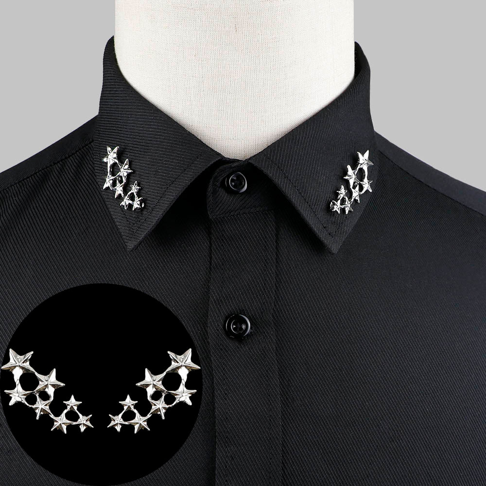 1 Pair Trendy Suit Shirt Collar Pin Tree Leaf Dragon Leopard Hollowed Triangle Crown Brooches For Men Women Daily Wear Accessory