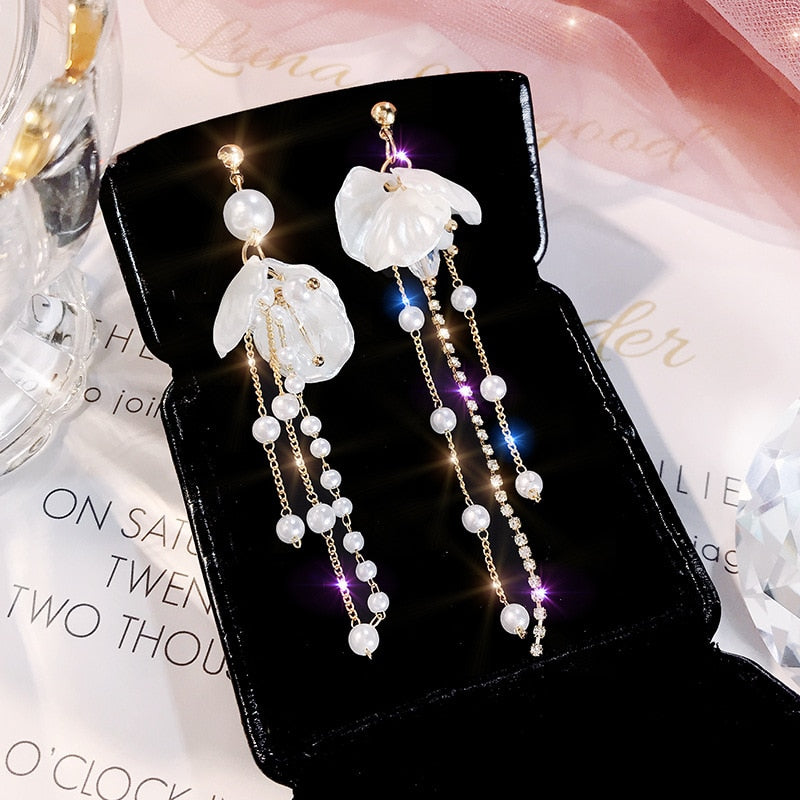 2022 Korean Earings Crystal Pearl Tassel Earrings Geometric Pendant Bride Wedding Jewelry Gift Earrings For Women