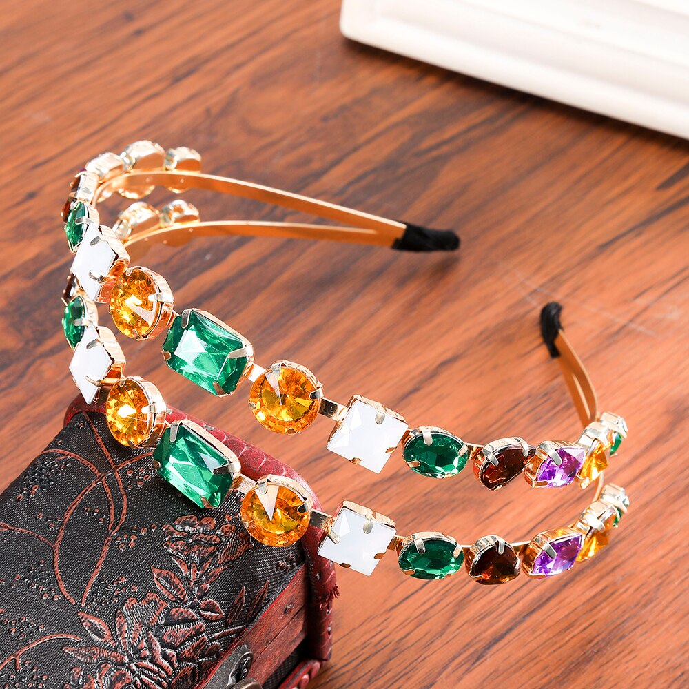 Haimeikang Rhinestone Bezel Baroque Headband Luxury Silver Crystal Hairband Sparkly For Fashion Women Hair Accessories