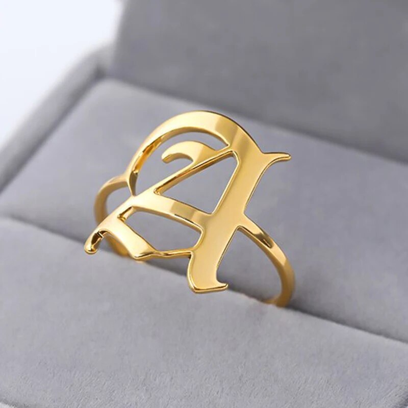 Capital A-Z Initial Letter Ring Stainless Steel Custom Jewelry Punk Anillos Mujer Old English Ring for Men BFF Jewelry Gift