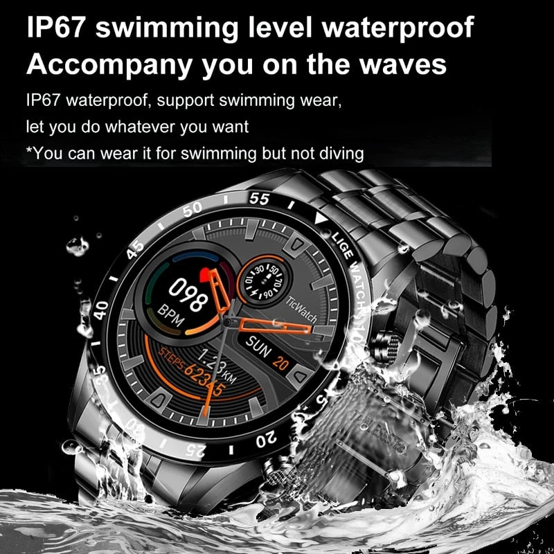 LIGE New Stainless Steel Digital Watch Men Sport Watches Electronic LED Male Wrist Watch For Men Clock Waterproof Bluetooth Hour