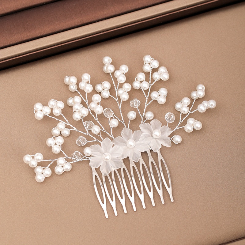 Silver Color Pearl Crystal Wedding Hair Combs Hair Accessories for Bridal Flower Headpiece Women Bride Hair ornaments Jewelry