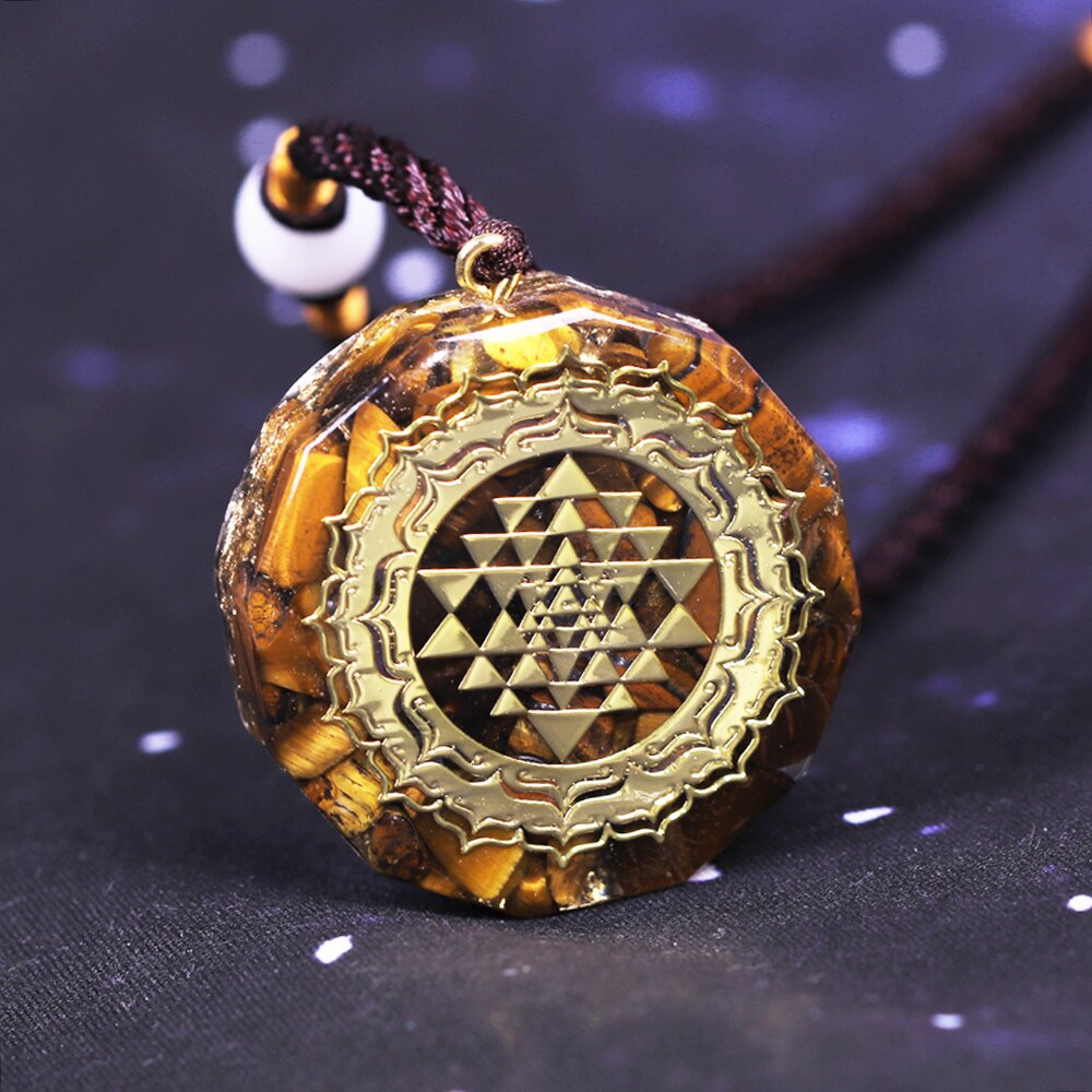 Orgonite Pendant Sri Yantra Necklace Tiger Eye Necklace Sacred Geometry Energy Healing Yoga  Jewelry