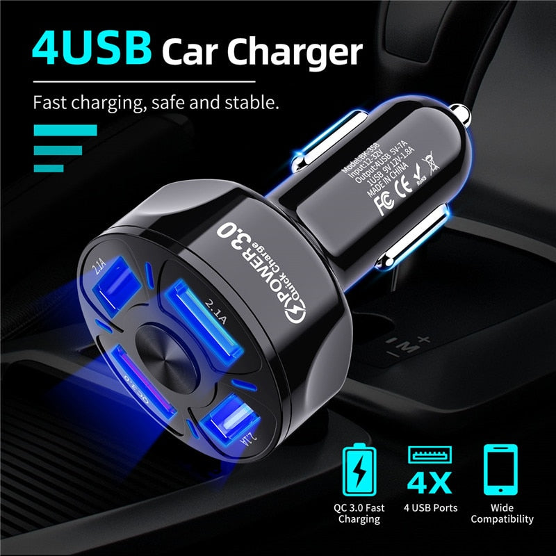 USLION 4USB Quick Car Charger For Mobile Phone Universal Dual Usb  Adapter For iPhone 11 Pro Max Mini Adapter For Xiaomi Samsung