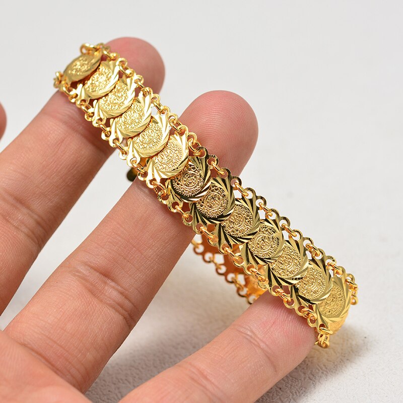 Gold Color Coins Bangles & Bracelets For Women Islamic Design Arab Middle Eastern Jewelry African Gifts.