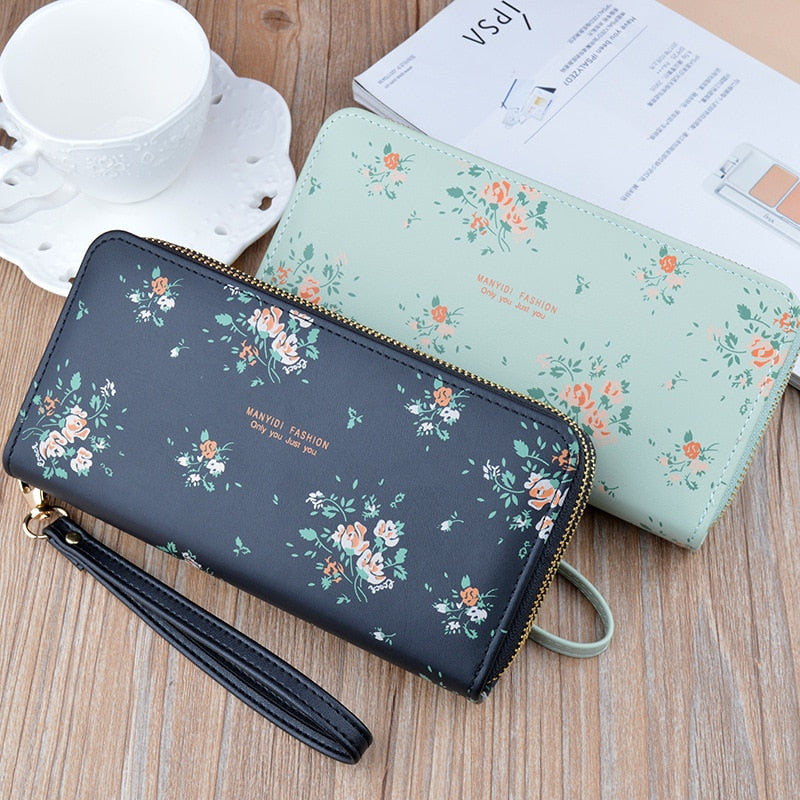 Wristband Phone Purses Women Wallets Splice Female Purse Leather Ladies Long Woman Wallets Big Card Holder Clutch Double Zipper