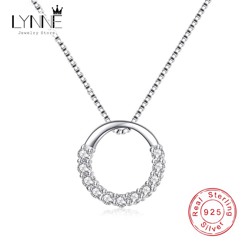 New Fashion 925 Sterling Silver Jewelry Round Zircon Pendants Necklaces Women Fine Semi Rhinestone Circle Clavicle Chain Choker