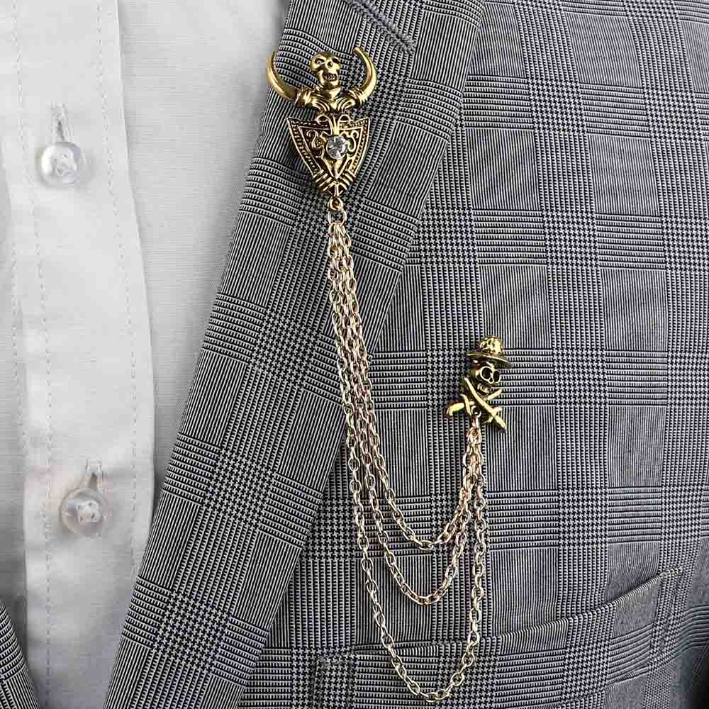 New Men Women Shirt Collar Tassel Chain Lapel Pin Brooch Dragon Eagle Deer Head Wings Badge Retro Unisex Jewelry Accessories