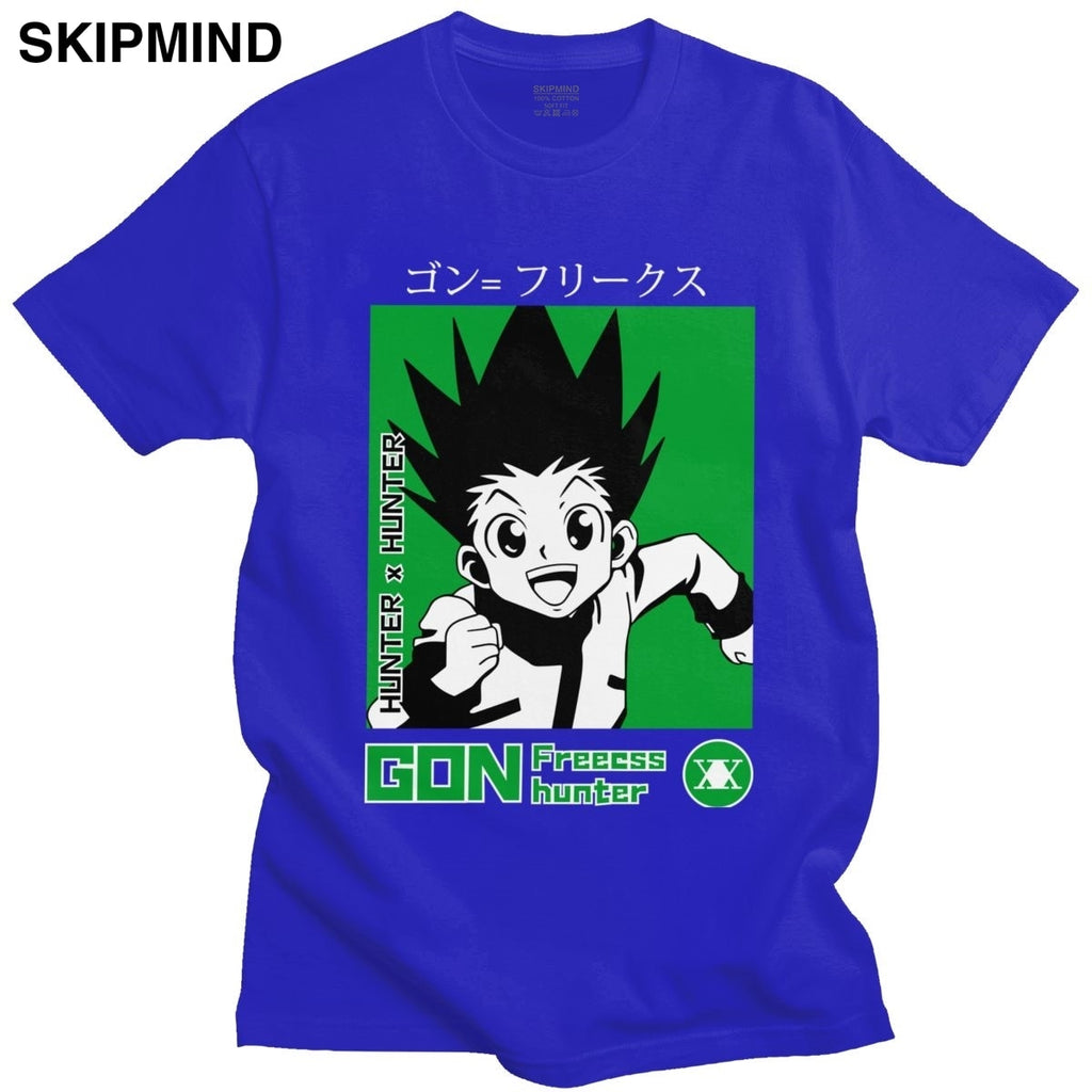 Trendy Men T Shirt Hunter X Hunter Short Sleeved Cotton Tee Round Neck Leisure Gon Freecss T-shirt Japanese Manga Anime Tshirt