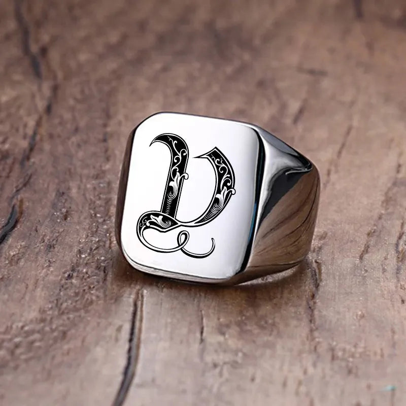 Vnox Retro Initials Signet Ring for Men 18mm Bulky Heavy Stamp Male Band Stainless Steel Letters Custom Jewelry Gift for Him