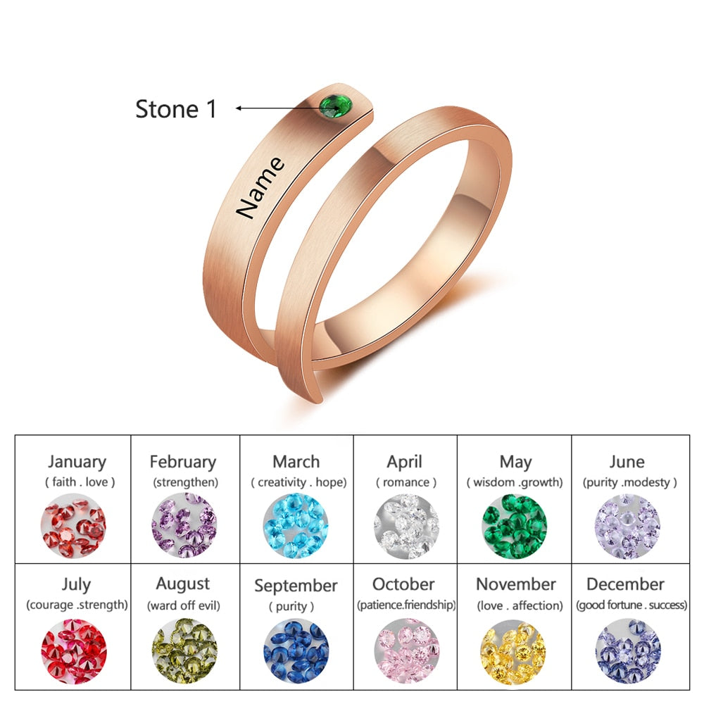 Personalized Mothers Rings Custom Name Birthstone Wrap Rings for Women Engraved Jewelry Anniversary Gifts for Mom