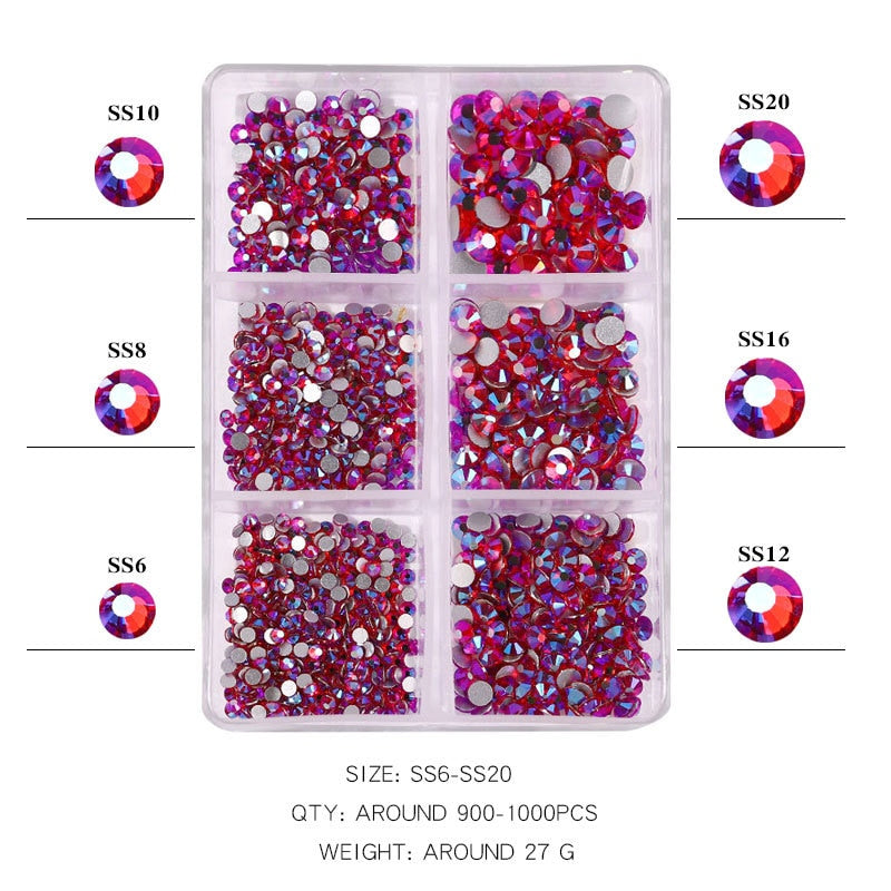 FlorVida 6 Sizes Boxed Crystal Flat Rhinestones Kit Hybrid Nail Art Decorations AB Pearl Colorful Strass Gems For Manicure Set